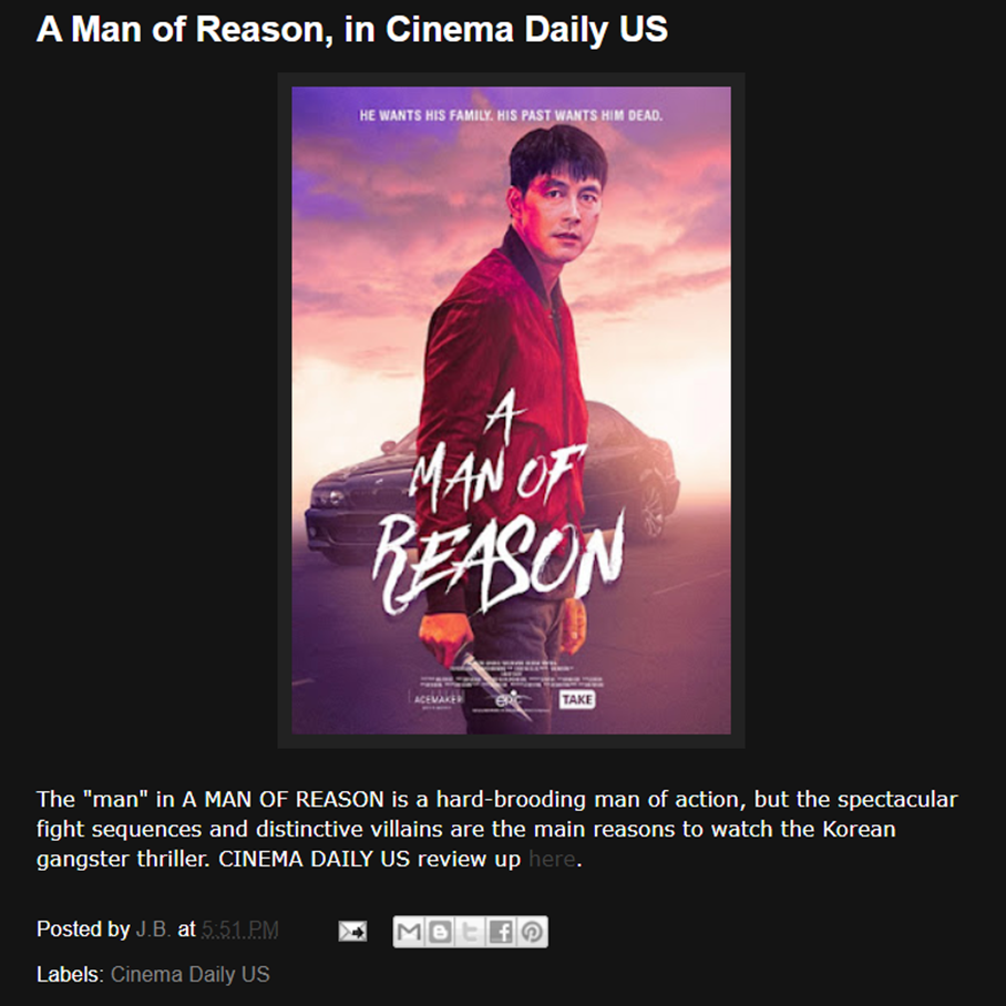 A Man of Reason, in Cinema Daily US