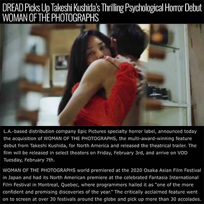 DREAD Picks Up Takeshi Kushida’s Thrilling Psychological Horror Debut WOMAN OF THE PHOTOGRAPHS