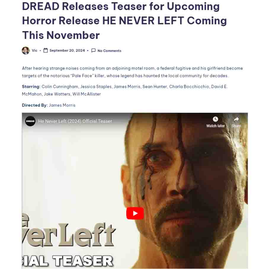 DREAD Releases Teaser for Upcoming Horror Release HE NEVER LEFT Coming This November