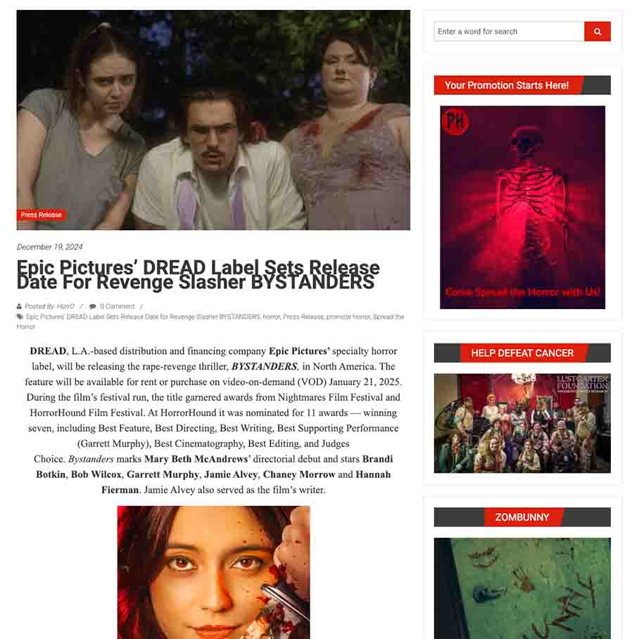 Epic Pictures’ DREAD Label Sets Release Date for Revenge Slasher BYSTANDERS