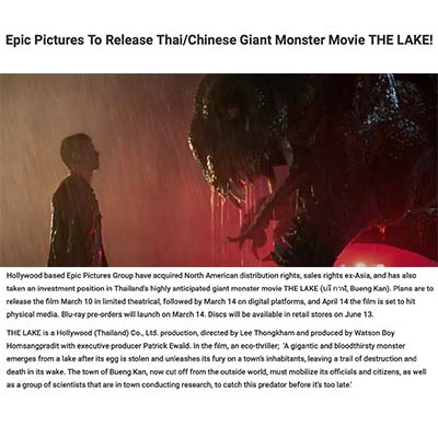 Epic Pictures To Release Thai/Chinese Giant Monster Movie THE LAKE!
