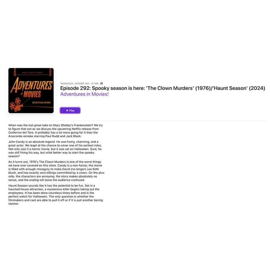 Episode 292: Spooky season is here: 'The Clown Murders' (1976)/'Haunt Season' (2024)