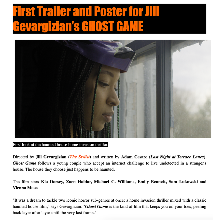 First Trailer and Poster for Jill Gevargizian’s GHOST GAME