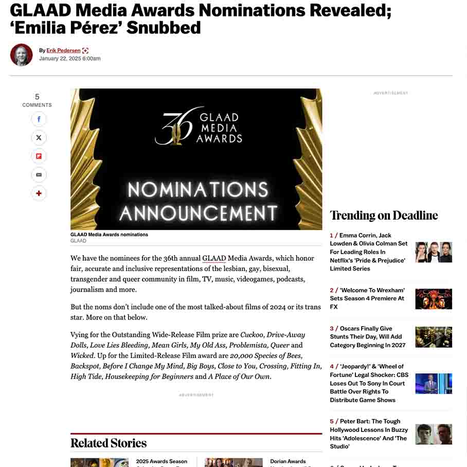 GLAAD Media Awards Nominations Revealed