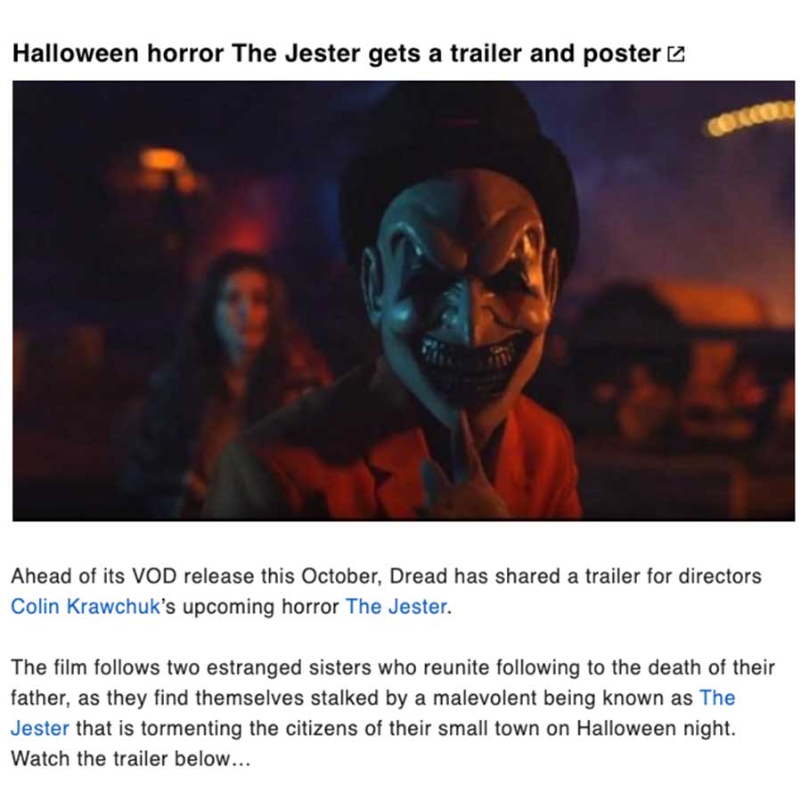 Halloween horror The Jester gets a trailer and poster