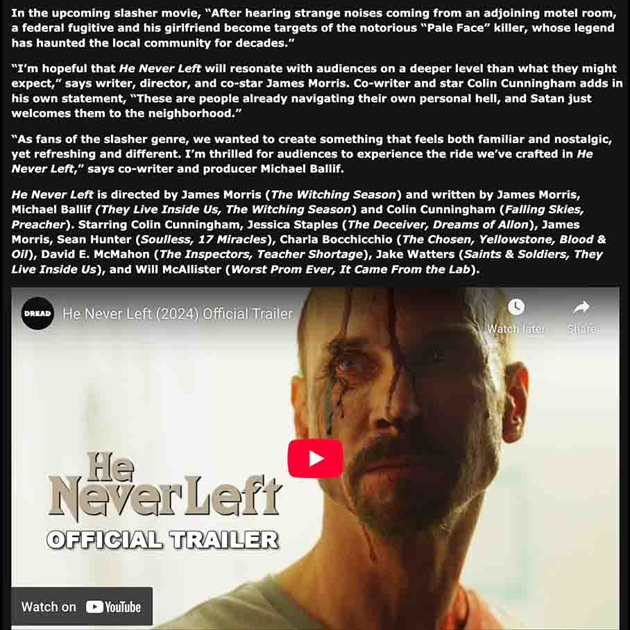  “‘He Never Left’ – Meet the Pale Face Killer in DREAD’s Halloween Slasher Movie [Trailer]