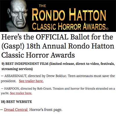Here’s the OFFICIAL Ballot for the (Gasp!) 18th Annual Rondo Hatton Classic Horror Awards