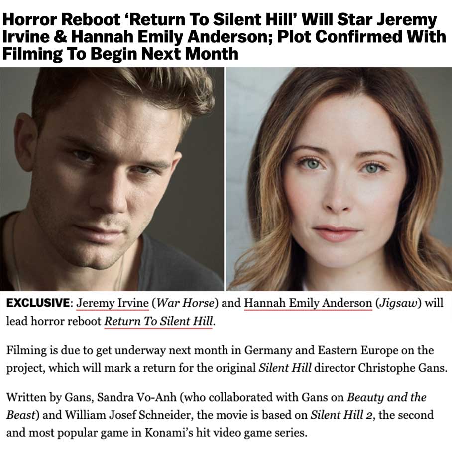 Horror Reboot ‘Return To Silent Hill’ Will Star Jeremy Irvine & Hannah Emily Anderson; Plot Confirmed With Filming To Begin Next Month