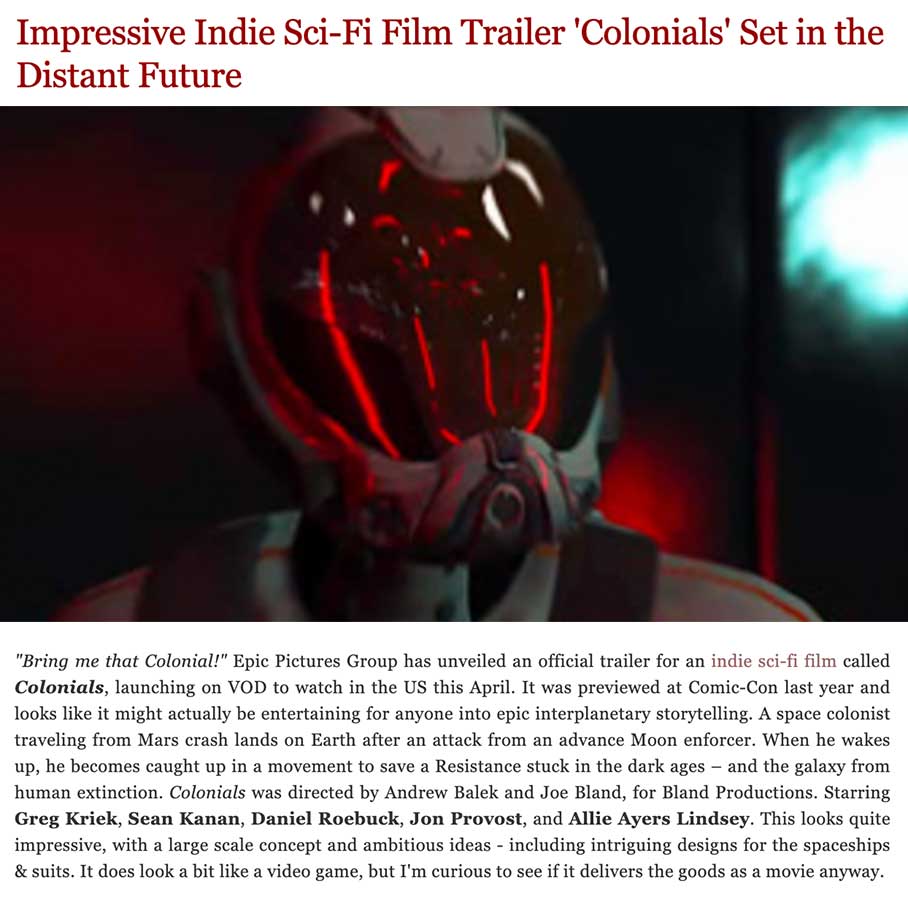 Impressive Indie Sci-Fi Film Trailer 'Colonials' Set in the Distant Future