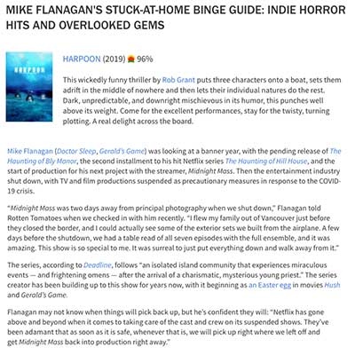 MIKE FLANAGAN'S STUCK-AT-HOME BINGE GUIDE: INDIE HORROR HITS AND OVERLOOKED GEMS