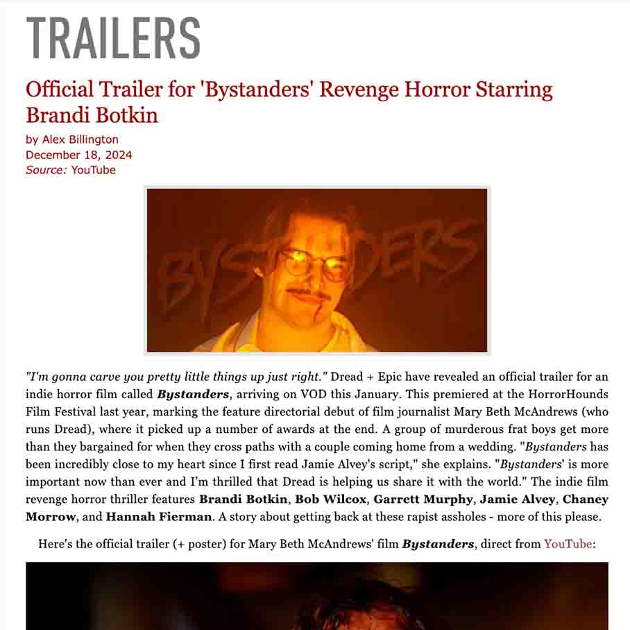 Official Trailer for 'Bystanders' Revenge Horror Starring Brandi Botkin