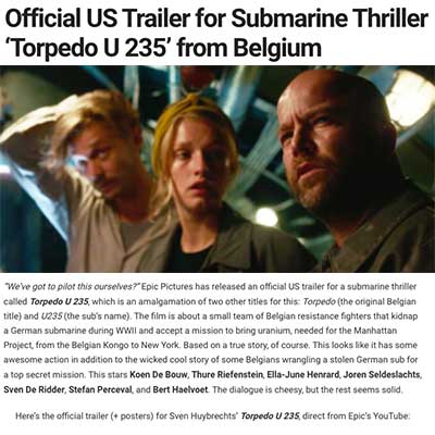 Official US Trailer for Submarine Thriller ‘Torpedo U 235’ from Belgium (2020)