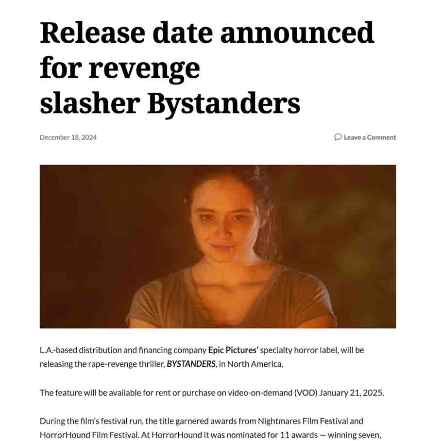 Release date announced for revenge slasher Bystanders