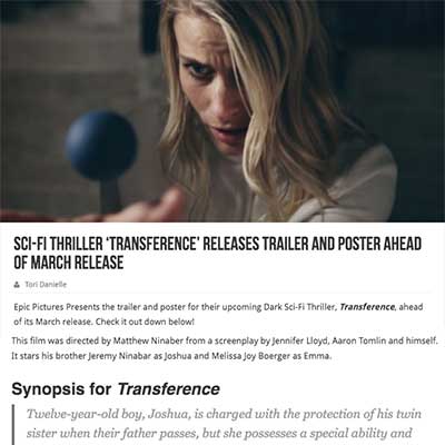 Sci-Fi Thriller ‘Transference’ Releases Trailer and Poster Ahead of March Release