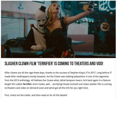 Slasher Clown Film ‘Terrifier’ is Coming To Theaters and VOD!