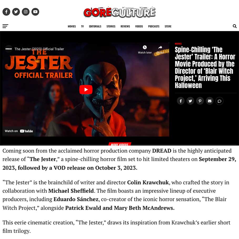 Spine-Chilling ‘The Jester’ Trailer: A Horror Movie Produced by the Director of ‘Blair Witch Project,’ Arriving This Halloween