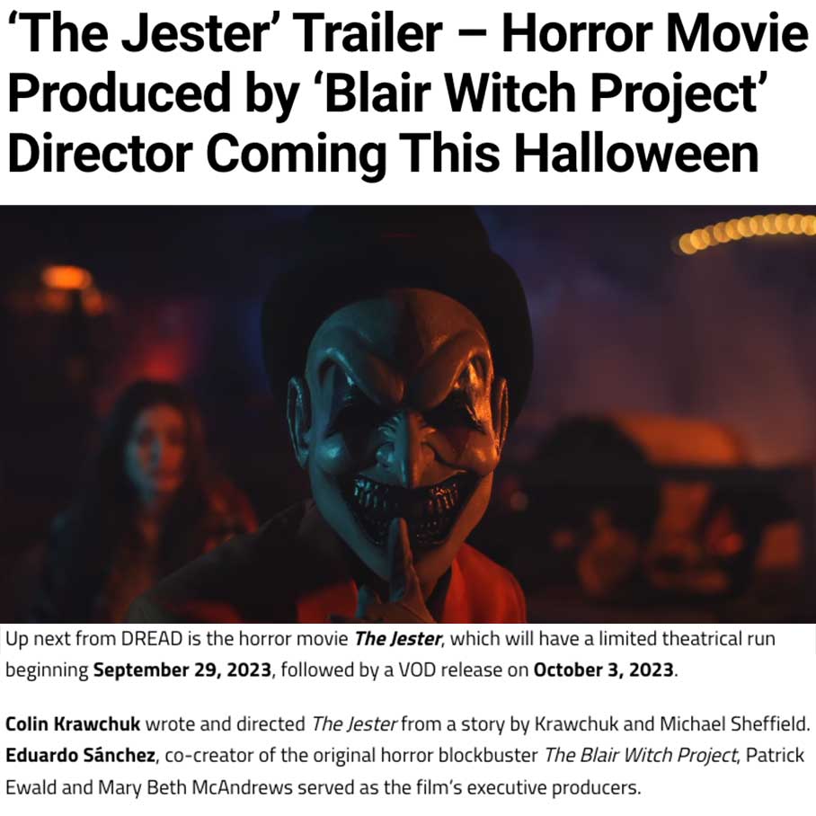‘The Jester’ Trailer – Horror Movie Produced by ‘Blair Witch Project’ Director Coming This Halloween