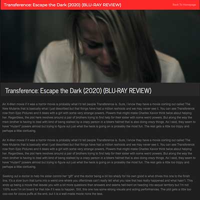 Transference: Escape the Dark (2020) (BLU-RAY REVIEW)
