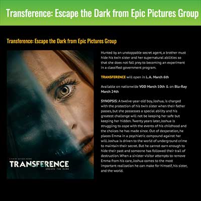 Transference: Escape the Dark from Epic Pictures Group