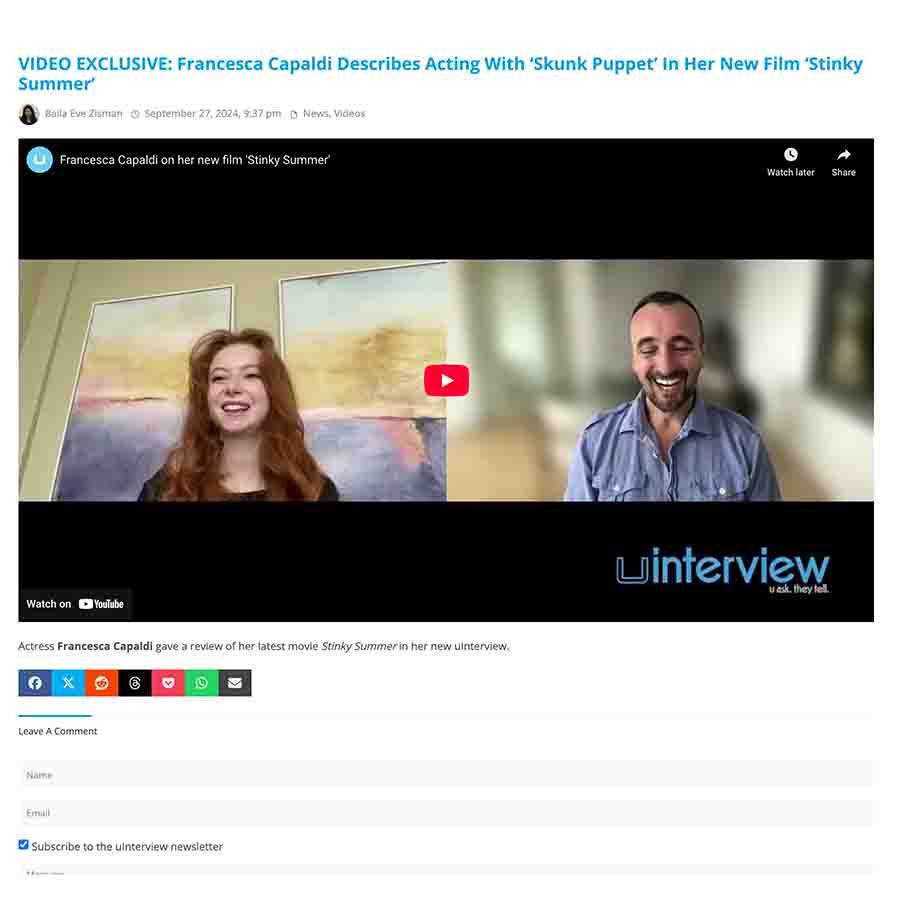 VIDEO EXCLUSIVE: Francesca Capaldi Describes Acting With ‘Skunk Puppet’ In Her New Film ‘Stinky Summer’